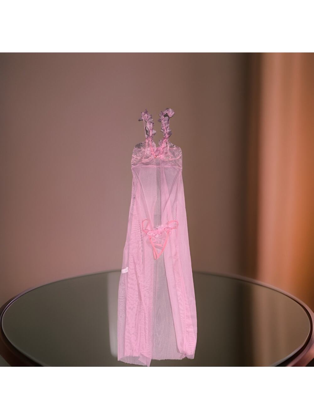 Womens Long Pink Sheer Nightgown Open Front Lingerie Robe